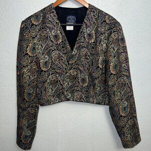 Vintage Jennifer Moore Women Black Paisley Pattern Gold Green Blue Made U.S.A PL